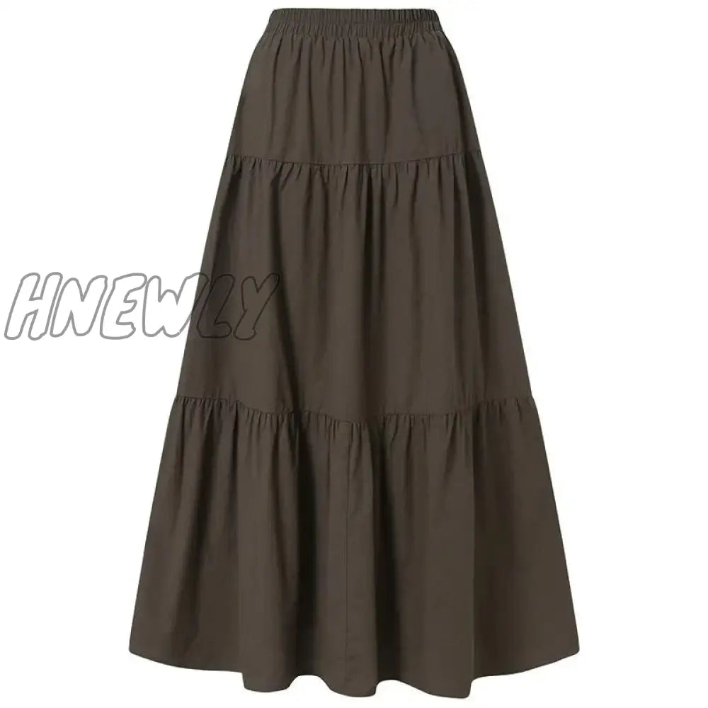 Hnewly Y2K Aesthetic Vintage Pleated Casual Skirt Korean Cotton Linen Harajuku Grunge High Waist