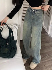 Hnewly Y2K Baggy Wide Leg Jeans Women Vintage Streetwear Washed Denim Pants Grunge Basic Slouchy