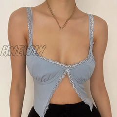 Hnewly Y2K Cute Fairy Core Crop Tops Womens Clothing Summer Sexy Camisole Lace Trim Low Cut Split