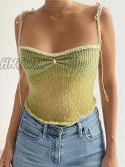 Hnewly Y2K Hollow Out Knit Crop Top Women Contrast Color Sleeveless Tank Tops Summer Club Sexy