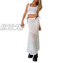 Hnewly Y2K Lace Skirt Summer Women Elastic High Waist Mesh Floral Vintage Aesthetic Fairy Grunge