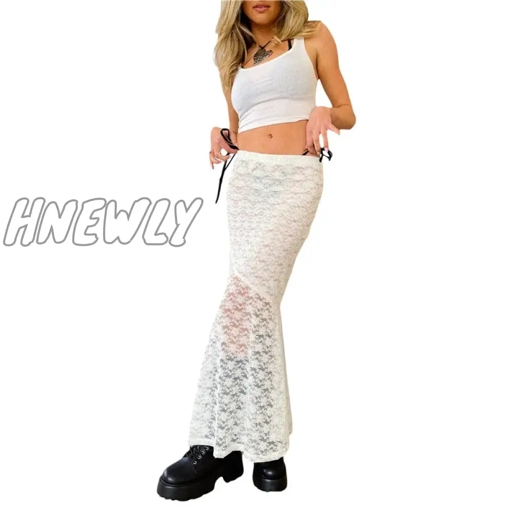 Hnewly Y2K Lace Skirt Summer Women Elastic High Waist Mesh Floral Vintage Aesthetic Fairy Grunge