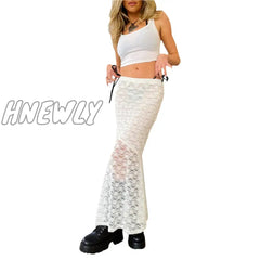 Hnewly Y2K Lace Skirt Summer Women Elastic High Waist Mesh Floral Vintage Aesthetic Fairy Grunge