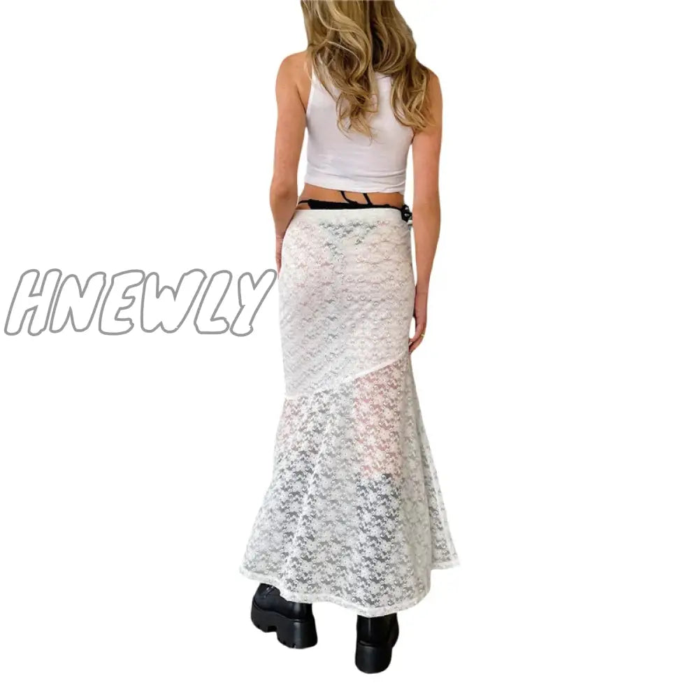 Hnewly Y2K Lace Skirt Summer Women Elastic High Waist Mesh Floral Vintage Aesthetic Fairy Grunge