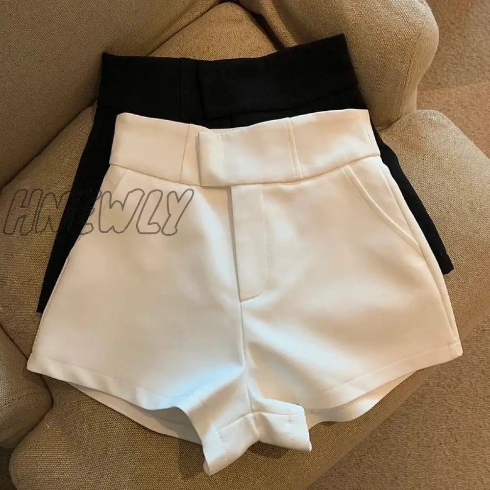 Hnewly Y2K Streetwear Black Shorts Women Elegant High Waist White A Line Wide Leg Suit Short Sexy