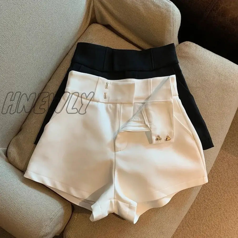 Hnewly Y2K Streetwear Black Shorts Women Elegant High Waist White A Line Wide Leg Suit Short Sexy