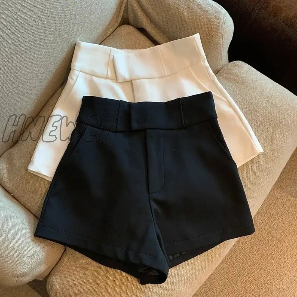 Hnewly Y2K Streetwear Black Shorts Women Elegant High Waist White A Line Wide Leg Suit Short Sexy