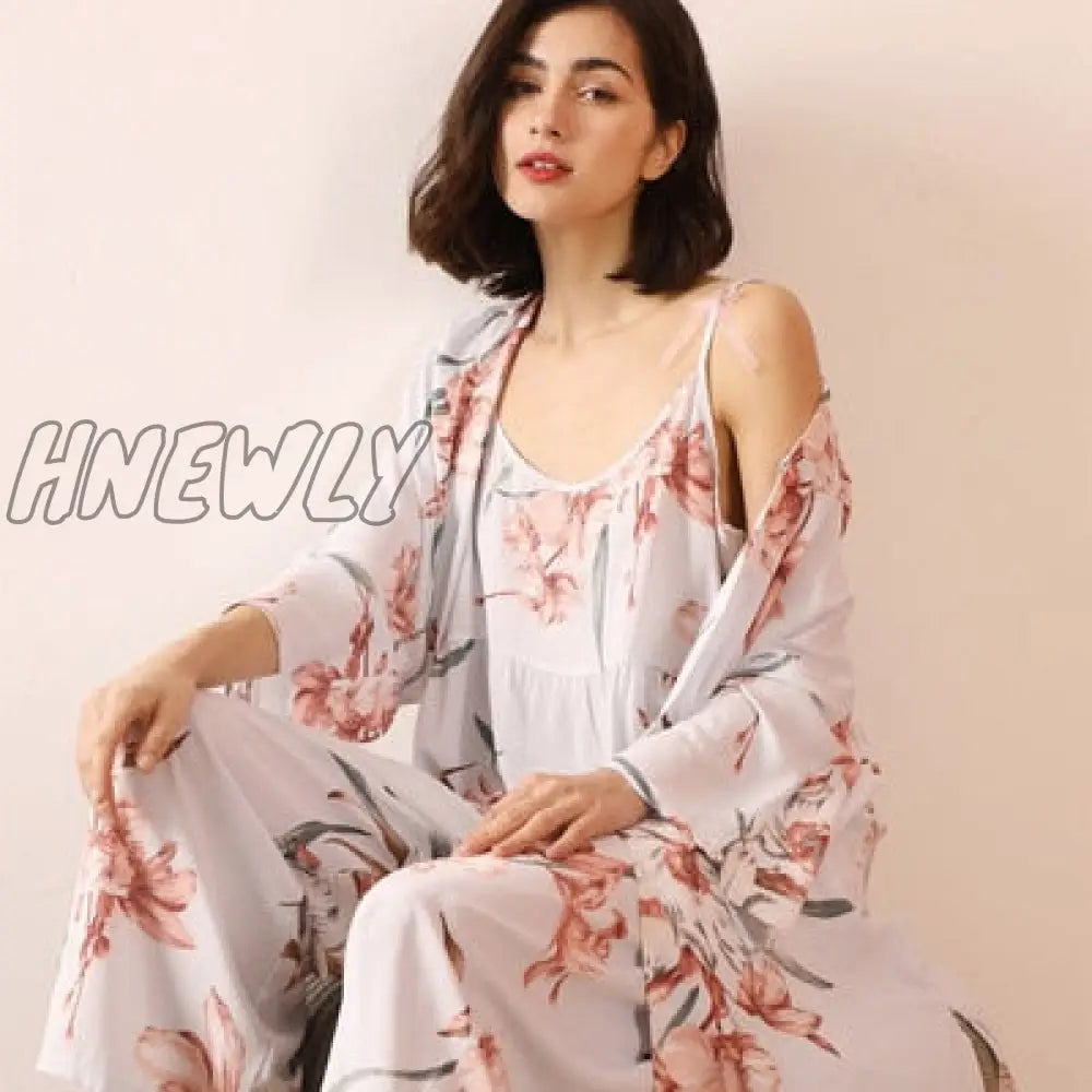 July‘s Song 3 Pcs Women Pajamas Set Viscose Floral Printed Female Pyjama Loose Sleepwear