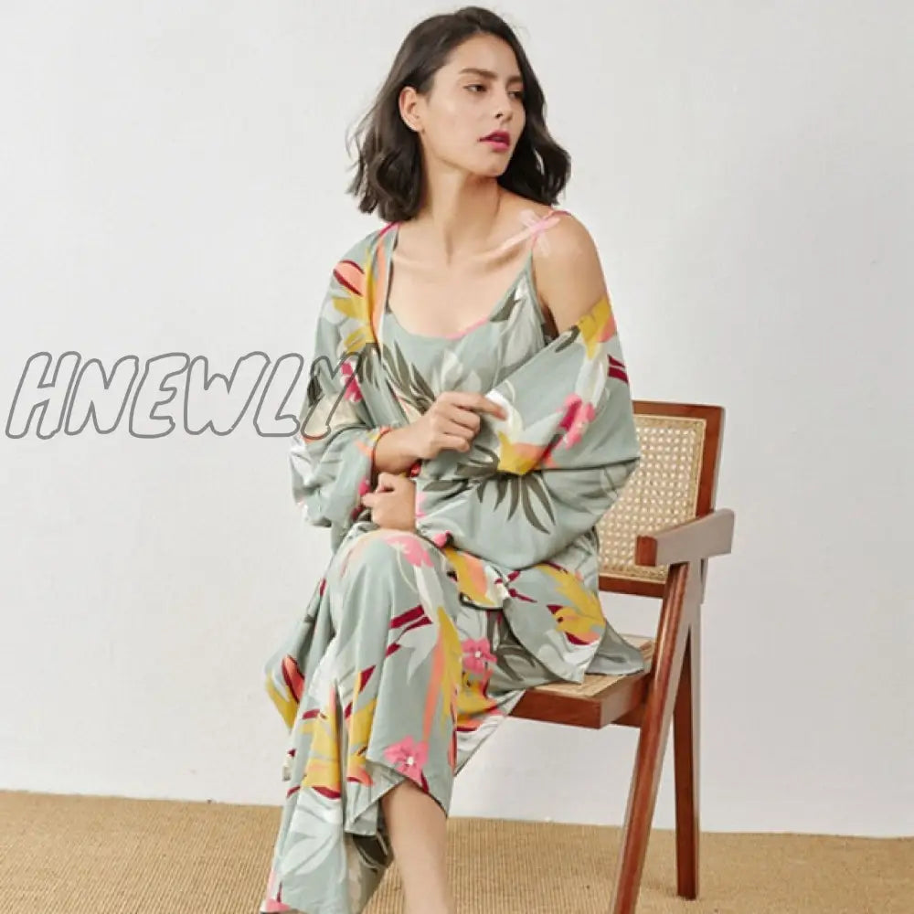 July‘s Song 3 Pcs Women Pajamas Set Viscose Floral Printed Female Pyjama Loose Sleepwear