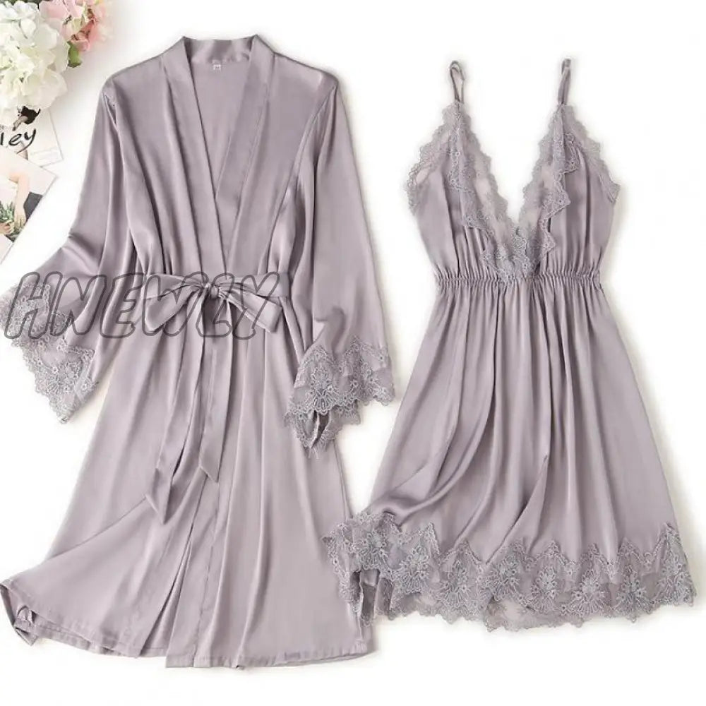 Lace Trim Sexy Wedding Lady Robe Suit Loose Satin Bride Bridesmaid Kimono Bathrobe Gown Mini