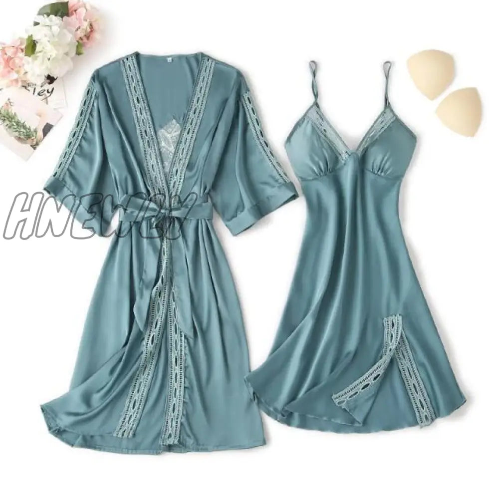 Lace Trim Sexy Wedding Lady Robe Suit Loose Satin Bride Bridesmaid Kimono Bathrobe Gown Mini