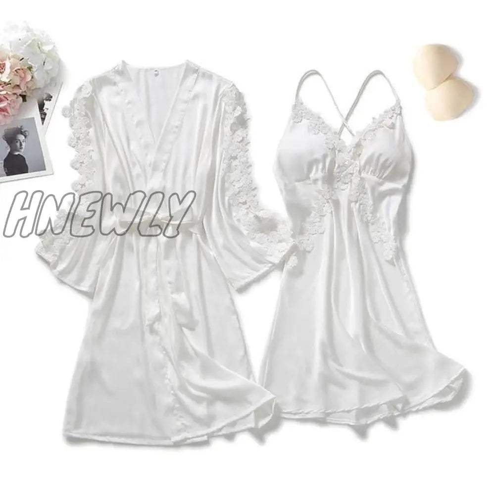 Lace Trim Sexy Wedding Lady Robe Suit Loose Satin Bride Bridesmaid Kimono Bathrobe Gown Mini