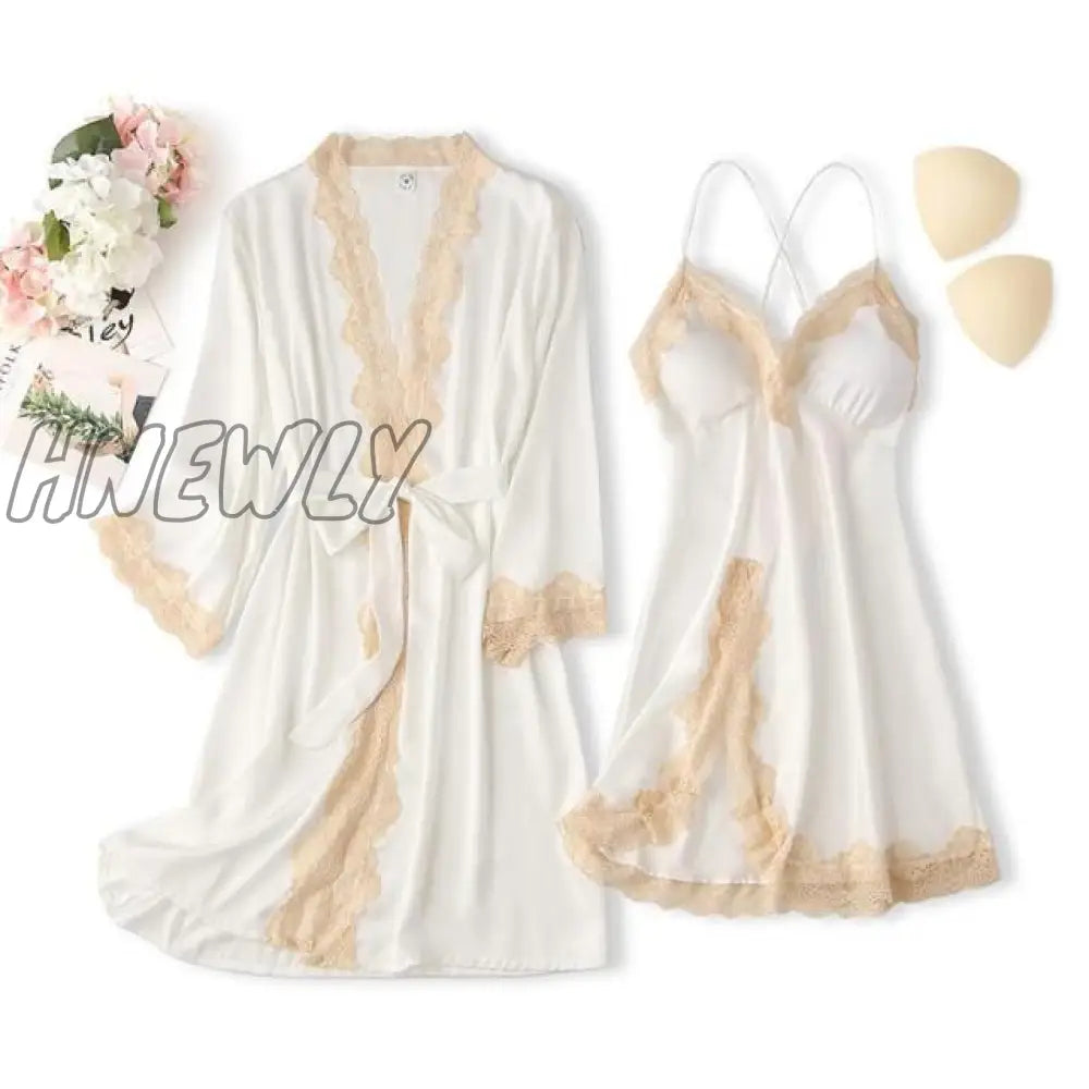 Lace Trim Sexy Wedding Lady Robe Suit Loose Satin Bride Bridesmaid Kimono Bathrobe Gown Mini