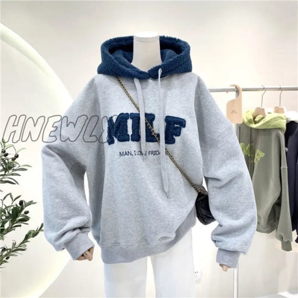 Letter Printing Embroidery Hoodies Female Winter Hooded Sweatshirts Large Size Fashionable