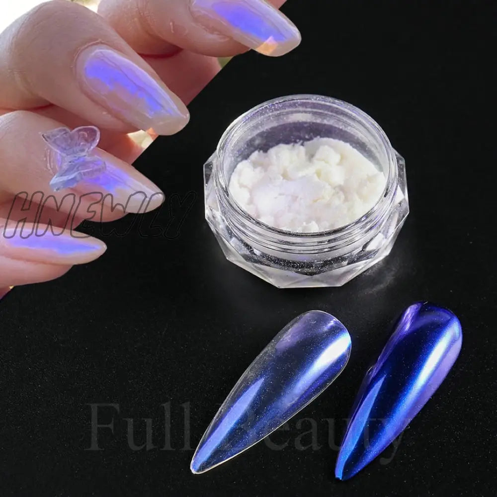 Mirror Nail Powder Pigment Pearl White Rubbing On Art Glitter Dust Chrome Aurora Blue Manicure