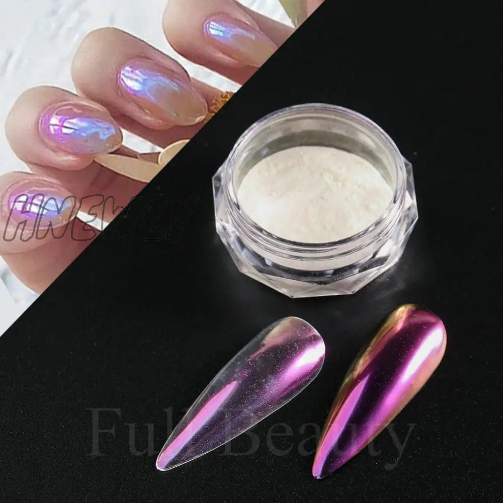 Mirror Nail Powder Pigment Pearl White Rubbing On Art Glitter Dust Chrome Aurora Blue Manicure