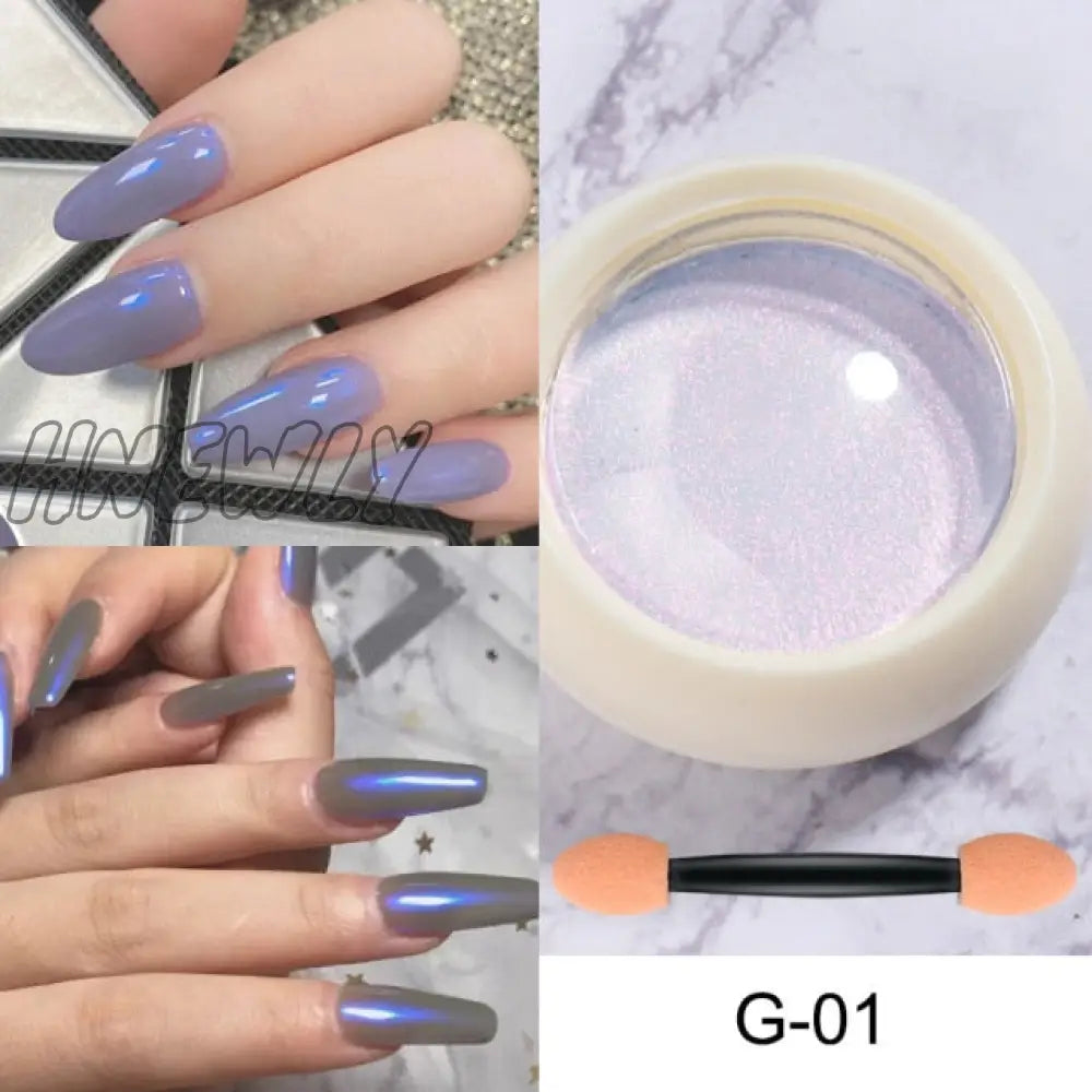 Mirror Nail Powder Pigment Pearl White Rubbing On Art Glitter Dust Chrome Aurora Blue Manicure