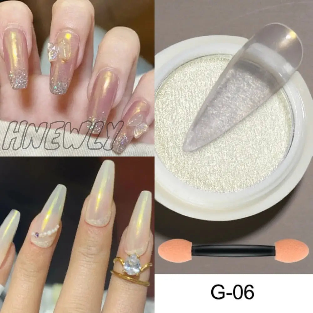 Mirror Nail Powder Pigment Pearl White Rubbing On Art Glitter Dust Chrome Aurora Blue Manicure