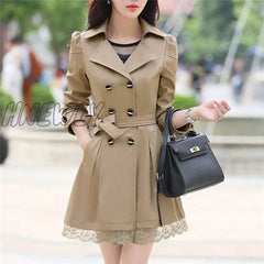 New Basic Jacket Women Fashion Loose Winter Warm Long Sleeve Button Lace Coat With Belt Lady