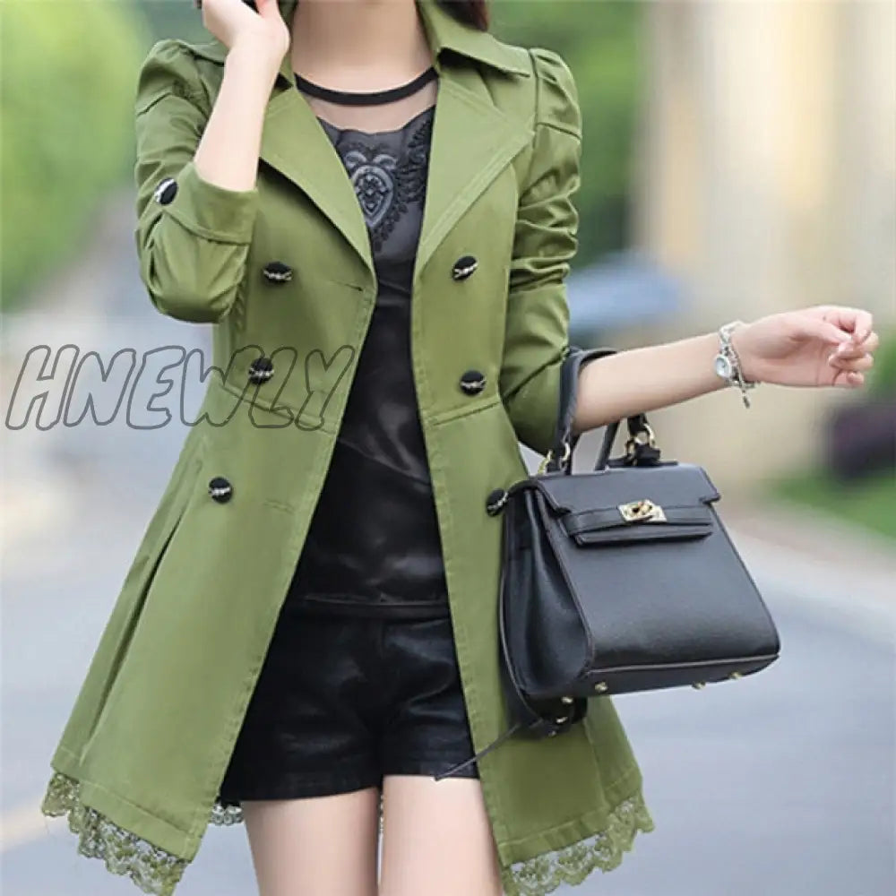 New Basic Jacket Women Fashion Loose Winter Warm Long Sleeve Button Lace Coat With Belt Lady