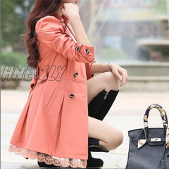 New Basic Jacket Women Fashion Loose Winter Warm Long Sleeve Button Lace Coat With Belt Lady