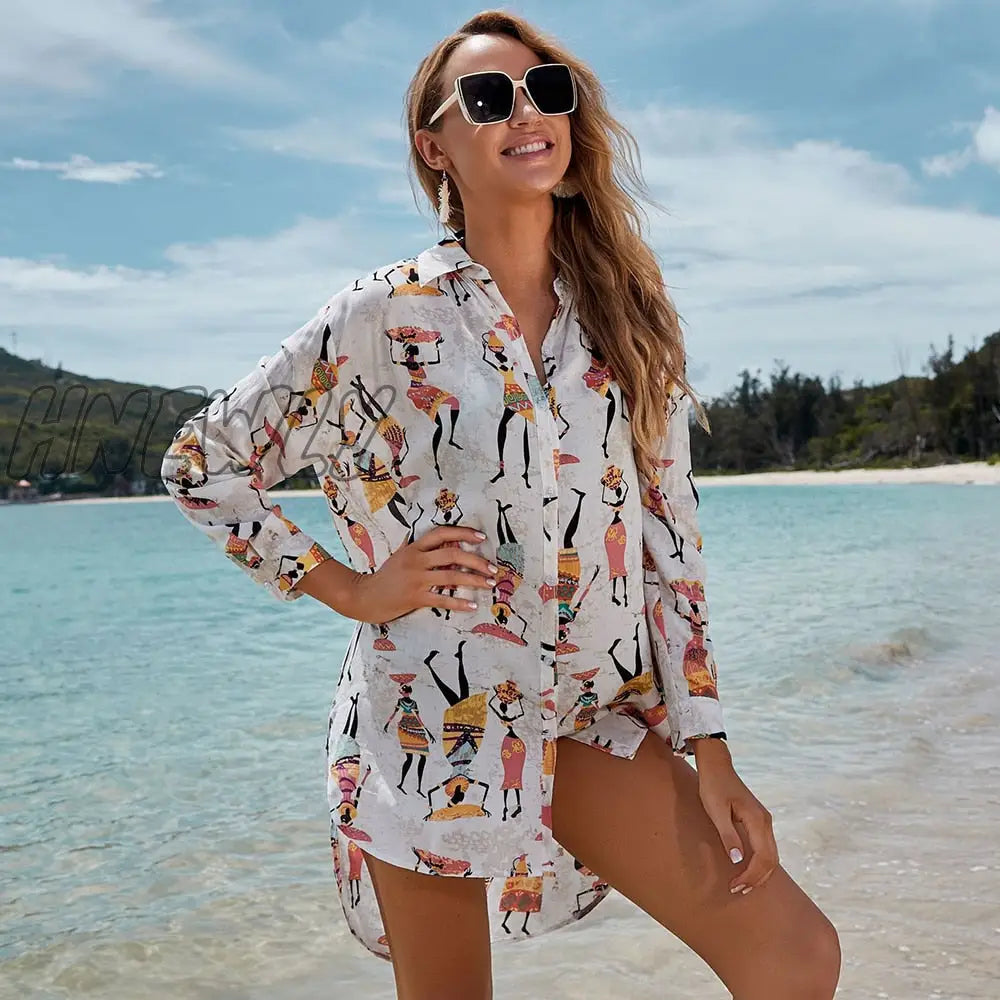 New Beach Cover Up Print Bikini Women Cardigan Summer Dress Ladies Tunics Swimsuit Ups Beachwear