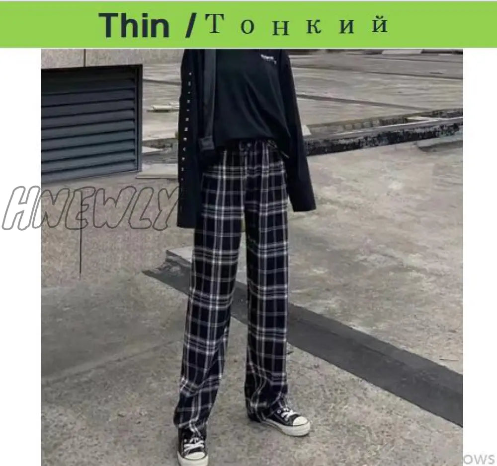 Plus Size New Korean Plaid Pants Spring Autumn Winter Wide Leg Pant Women Lattice Print High Waist