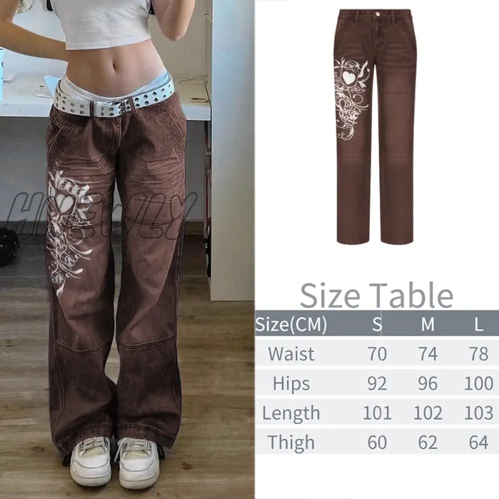 Printed Baggy Y2K Jeans Women’s Low Waist Jeans Autumn Winter Oversize Wide Leg Pants Casual