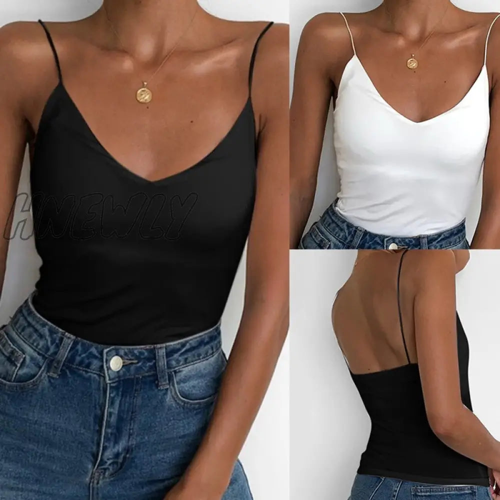 Satin Women Thin Wild Solid Camis Vest Tank Tops Female Summer Sexy Strap Basic Slim Sleeveless