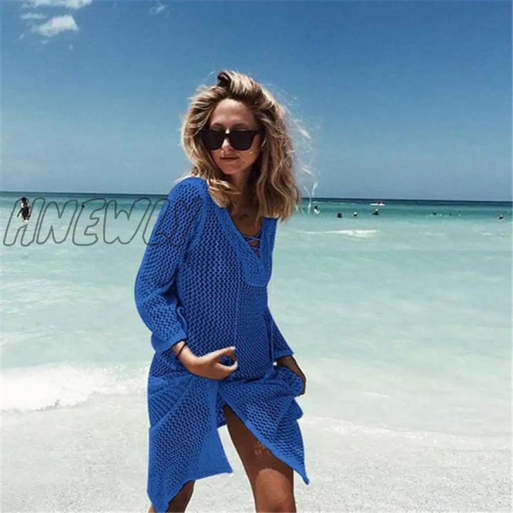 Sexy Beach Wear Cover Up Sleeveless Hollow Dress Crochet Knitted Woman Swimwear Bikini Hand Made