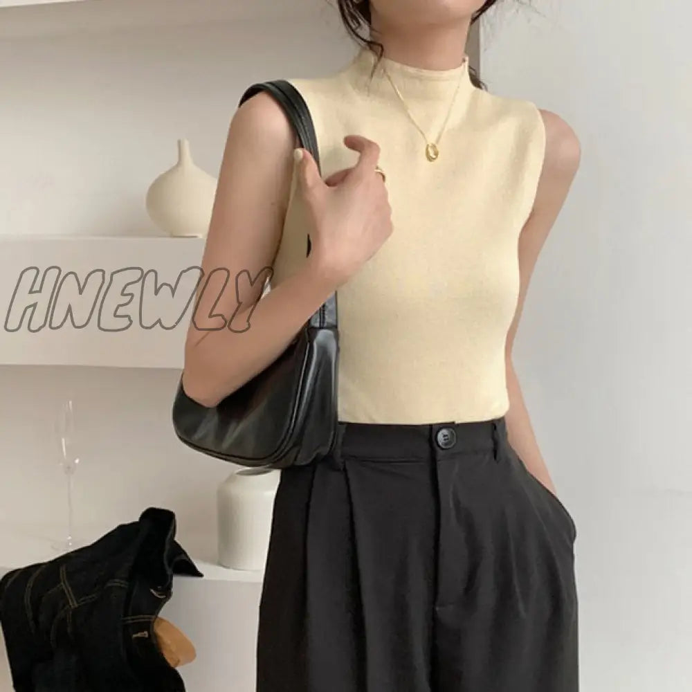 Sexy Knitted Top Summer Turtleneck Tank Top Women Camisole Blouse Sleeveless Slim Female Sleveless