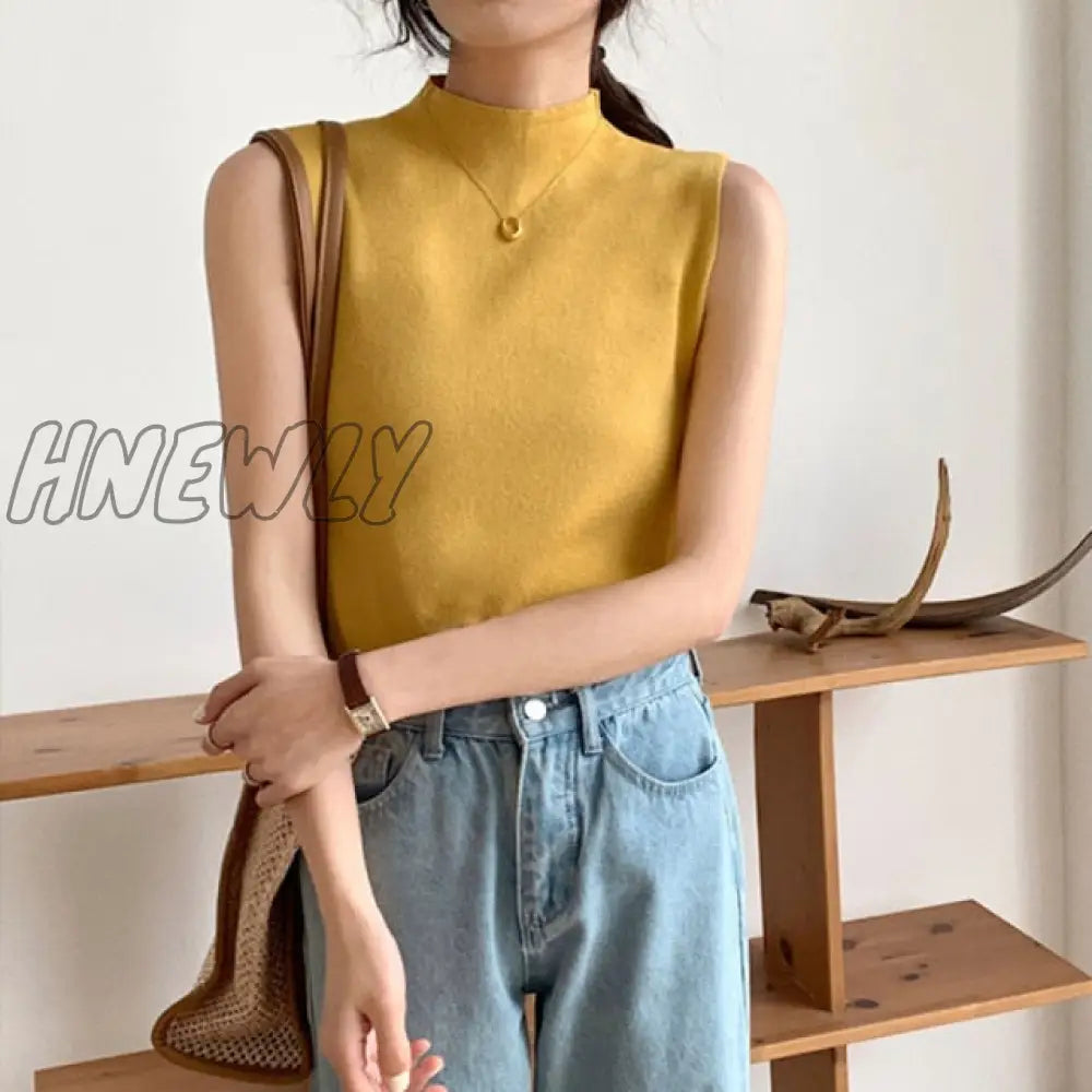 Sexy Knitted Top Summer Turtleneck Tank Top Women Camisole Blouse Sleeveless Slim Female Sleveless