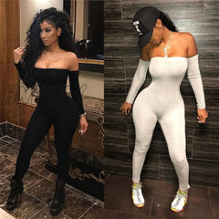 Sexy Women Jumpsuits Ladies Clothes Long Sleeve Off Shoulder Bodycon Playsuit Party Jumpsuit Romper