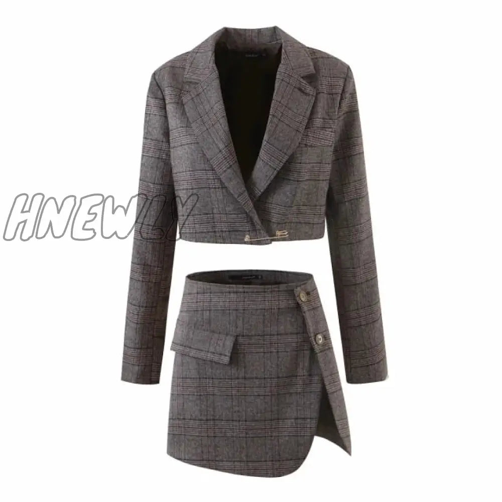 Short Blazers Women’s Autumn Fashion Suits With Skirt Tweed Sexy Office Split Mini 2 - Piece