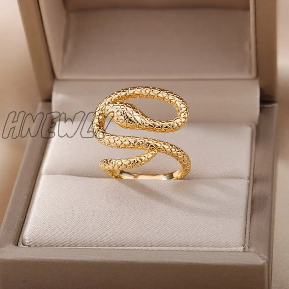 Snake Rings For Women Men Punk Hip Hop Open Adjustable Gold Plated Ring Stainless Steel Zircon