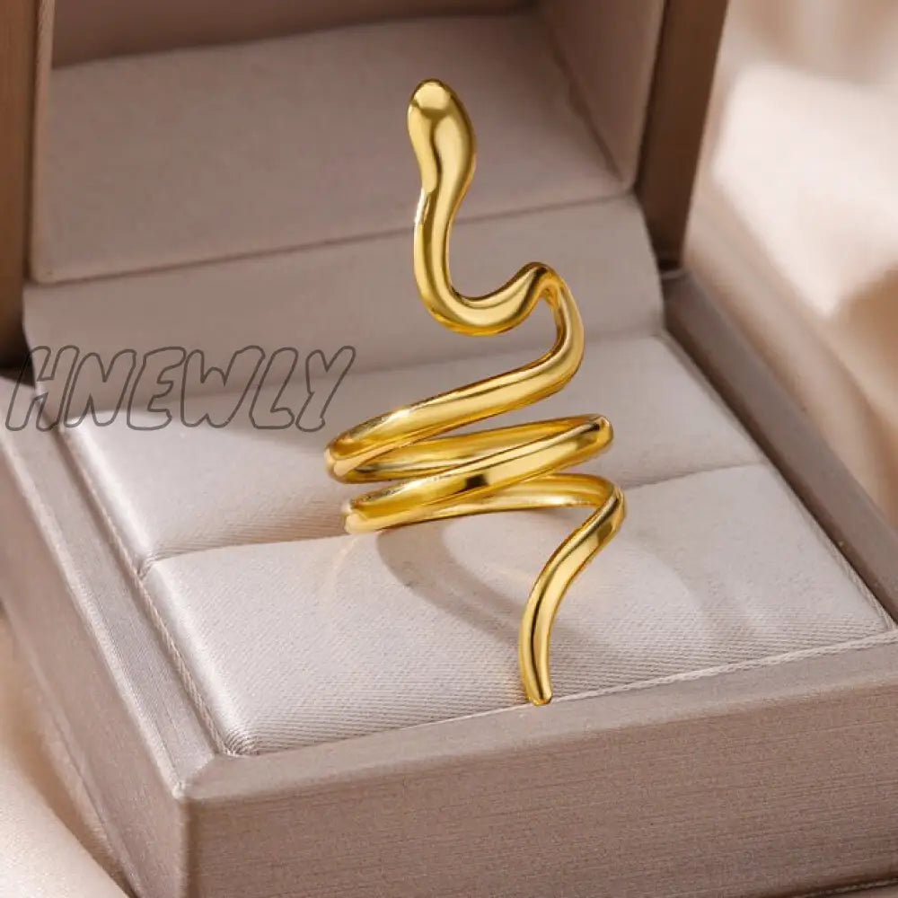 Snake Rings For Women Men Punk Hip Hop Open Adjustable Gold Plated Ring Stainless Steel Zircon