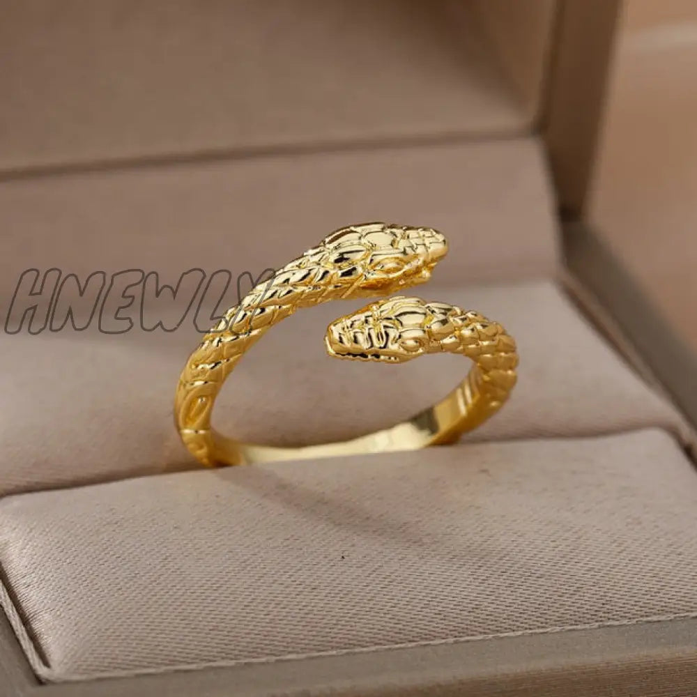 Snake Rings For Women Men Punk Hip Hop Open Adjustable Gold Plated Ring Stainless Steel Zircon