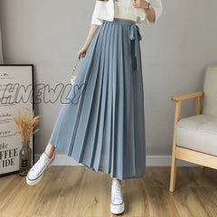 Spring Summer New Style Korean Women Pleated Chiffon Trousers Plus Size High Waist Pants Hakama