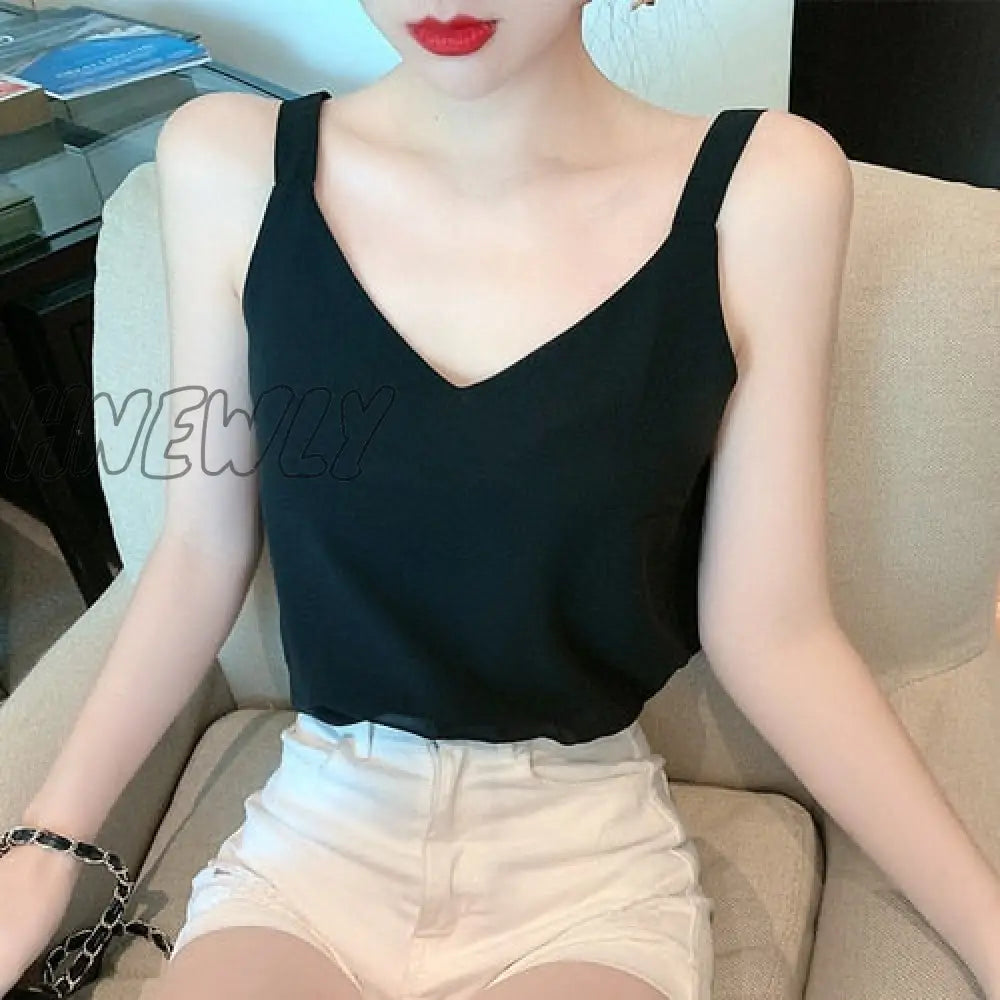 Summer Chiffon Women Tops Camis Sexy Halter Top Woman Sleeveless Solid Tank Female V - Neck