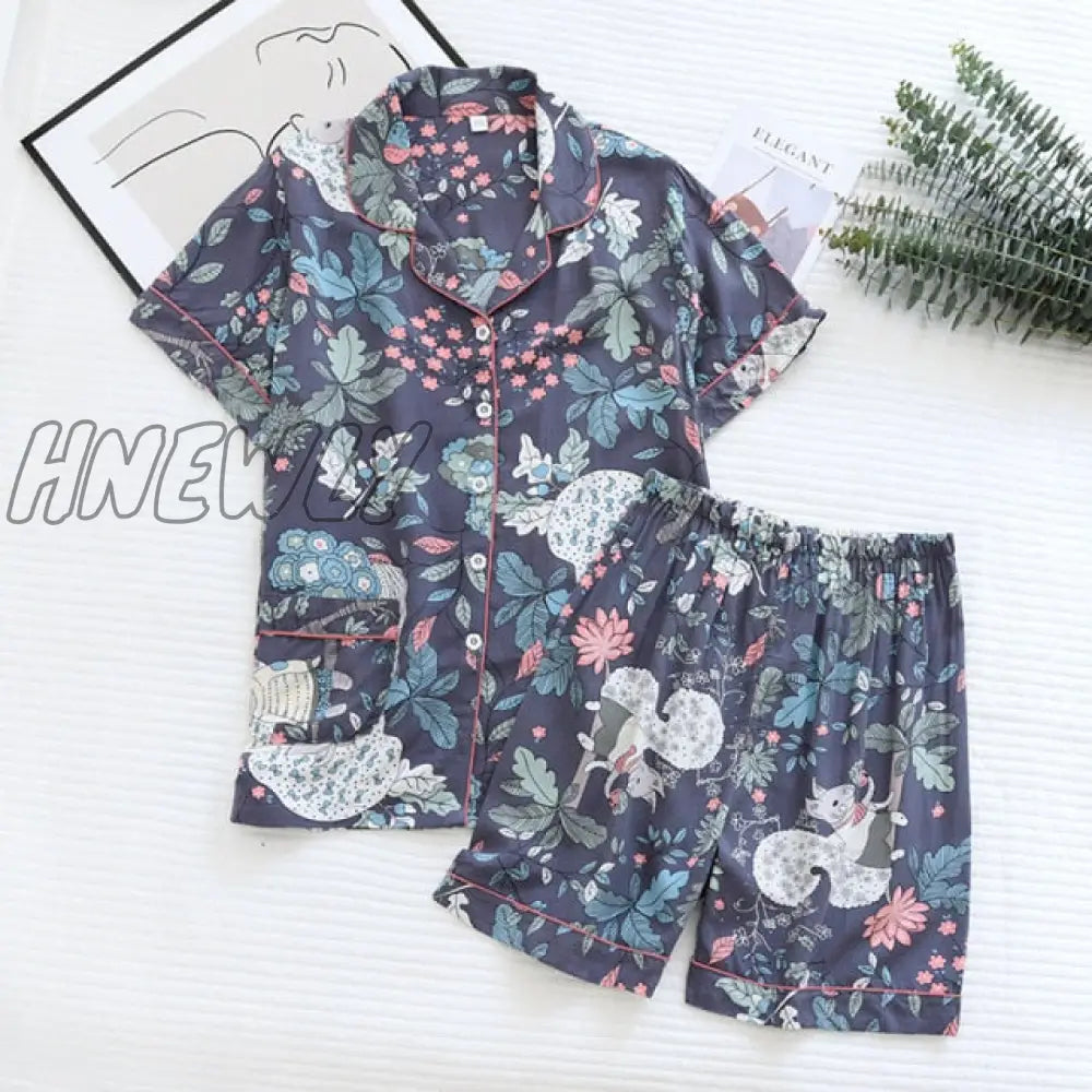 Summer News Pijama Mujer Thin Section Short - Sleeved Shorts Large Floral Print Pajamas Home