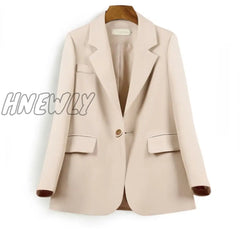 Surufeng Autumn Chic Solid Color Elegant Apricot Blazer Women Jacket Ladies Single Button Loose V -