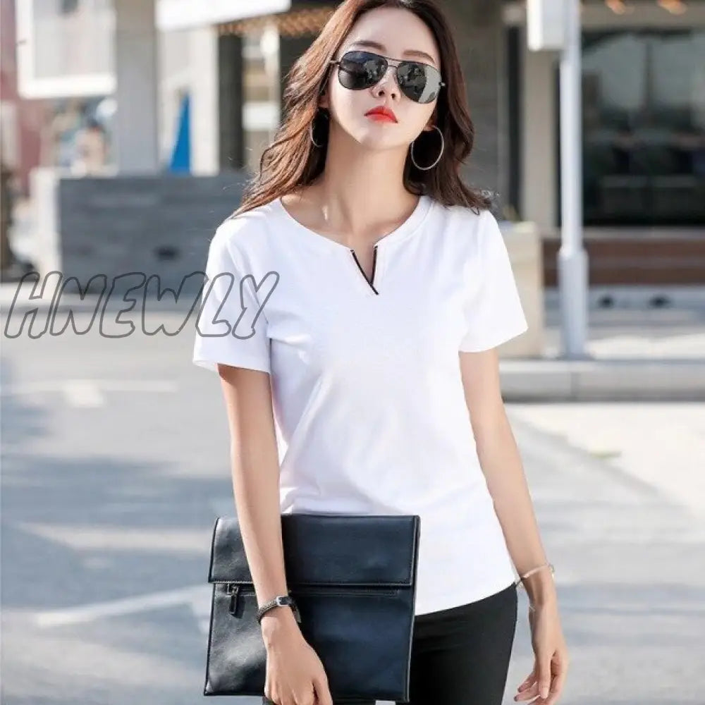 V Neck 100% Cotton T Shirt Woman Spring Fashion Long Sleeve Women’s T - Shirt Loose Korean Style