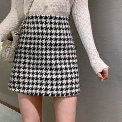 Winter Jacket New Korean Version With Waist Bag Houndstooth Woolen Coat Suit Thick And Loose Beige