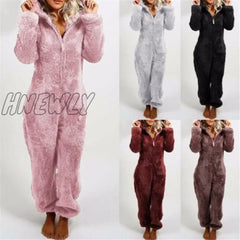 Winter Warm Pyjamas Women Onesies Fluffy Fleece Jumpsuits Sleepwear Overall Hood Sets Pajamas For