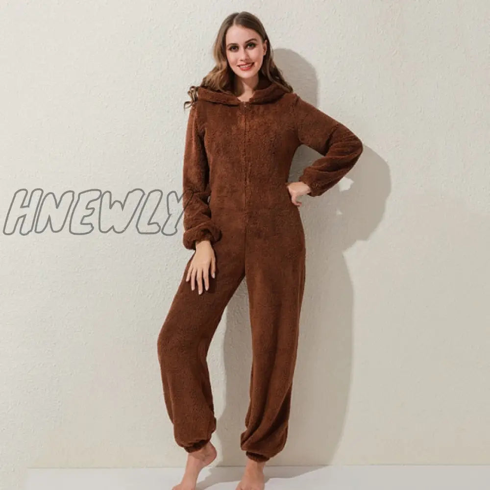 Winter Warm Pyjamas Women Onesies Fluffy Fleece Jumpsuits Sleepwear Overall Hood Sets Pajamas For