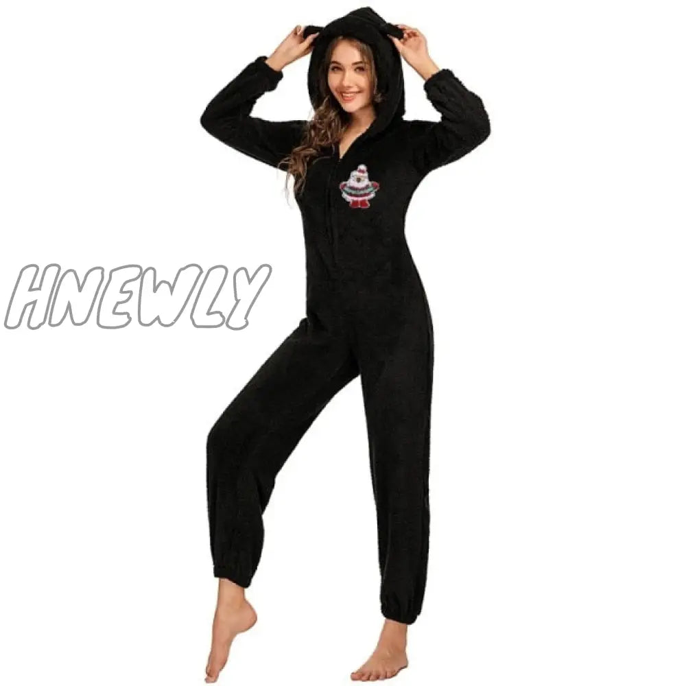 Winter Warm Pyjamas Women Onesies Fluffy Fleece Jumpsuits Sleepwear Overall Hood Sets Pajamas For