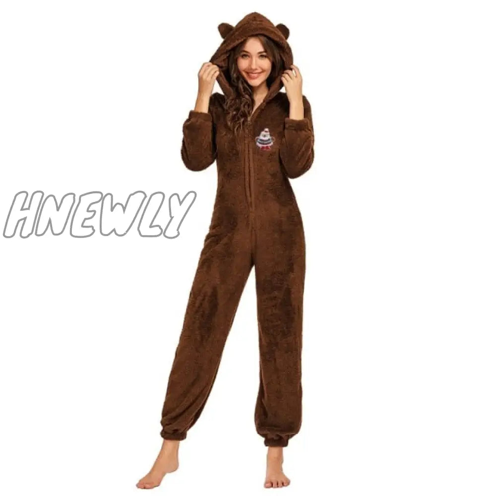 Winter Warm Pyjamas Women Onesies Fluffy Fleece Jumpsuits Sleepwear Overall Hood Sets Pajamas For