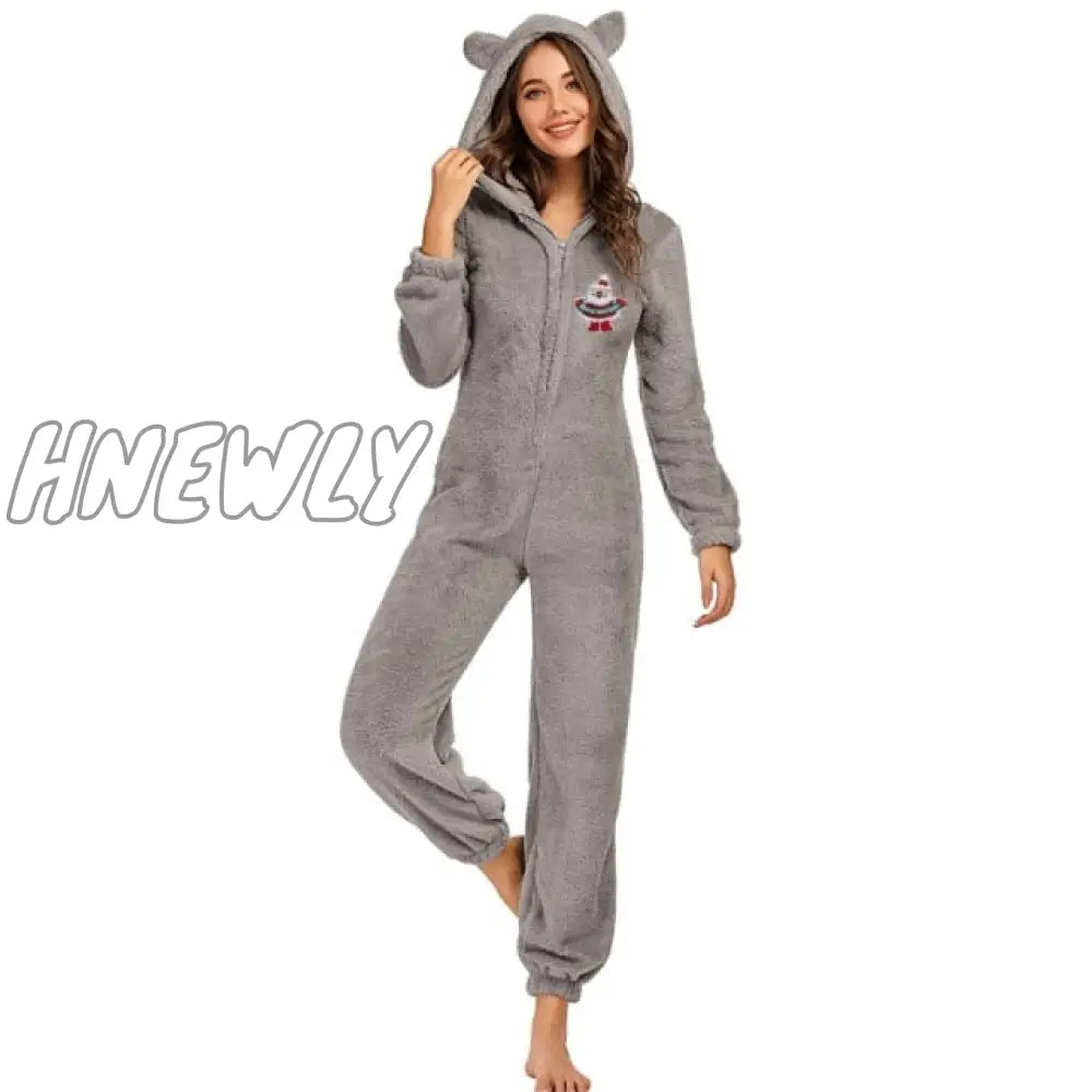 Winter Warm Pyjamas Women Onesies Fluffy Fleece Jumpsuits Sleepwear Overall Hood Sets Pajamas For