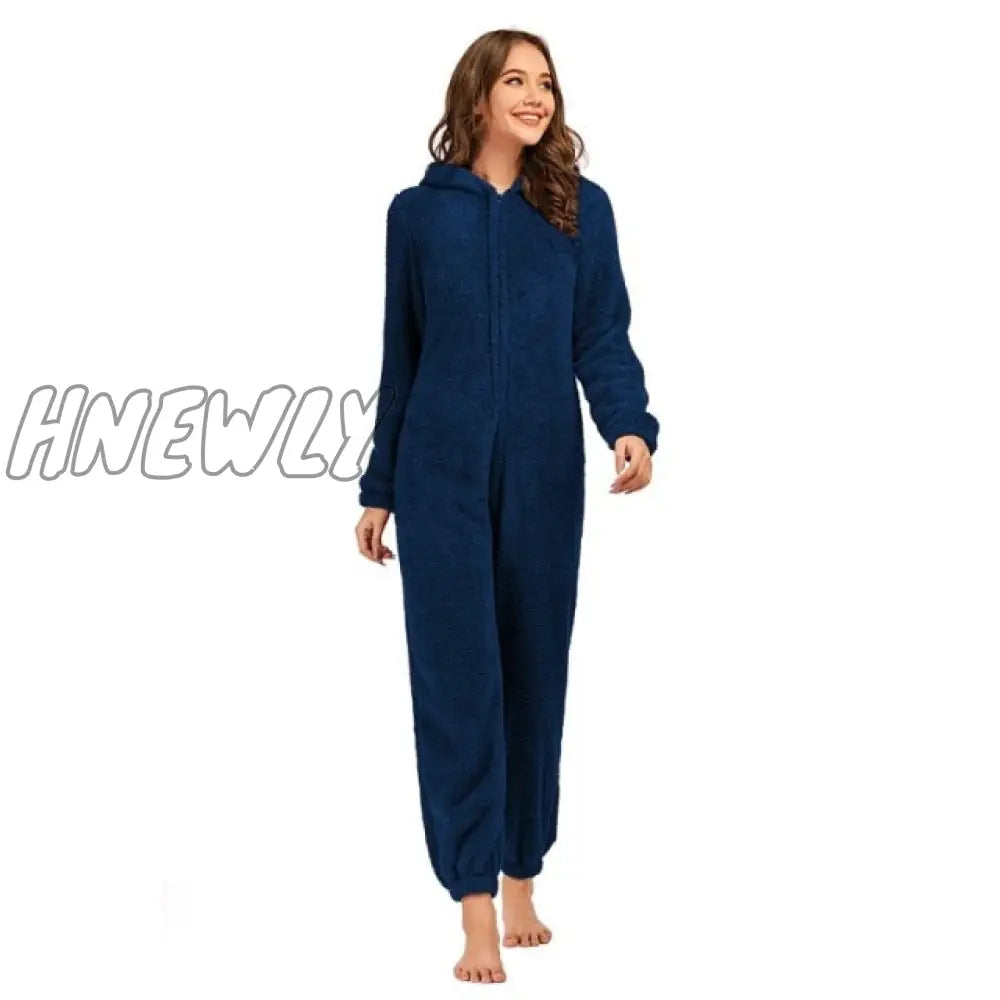 Winter Warm Pyjamas Women Onesies Fluffy Fleece Jumpsuits Sleepwear Overall Hood Sets Pajamas For