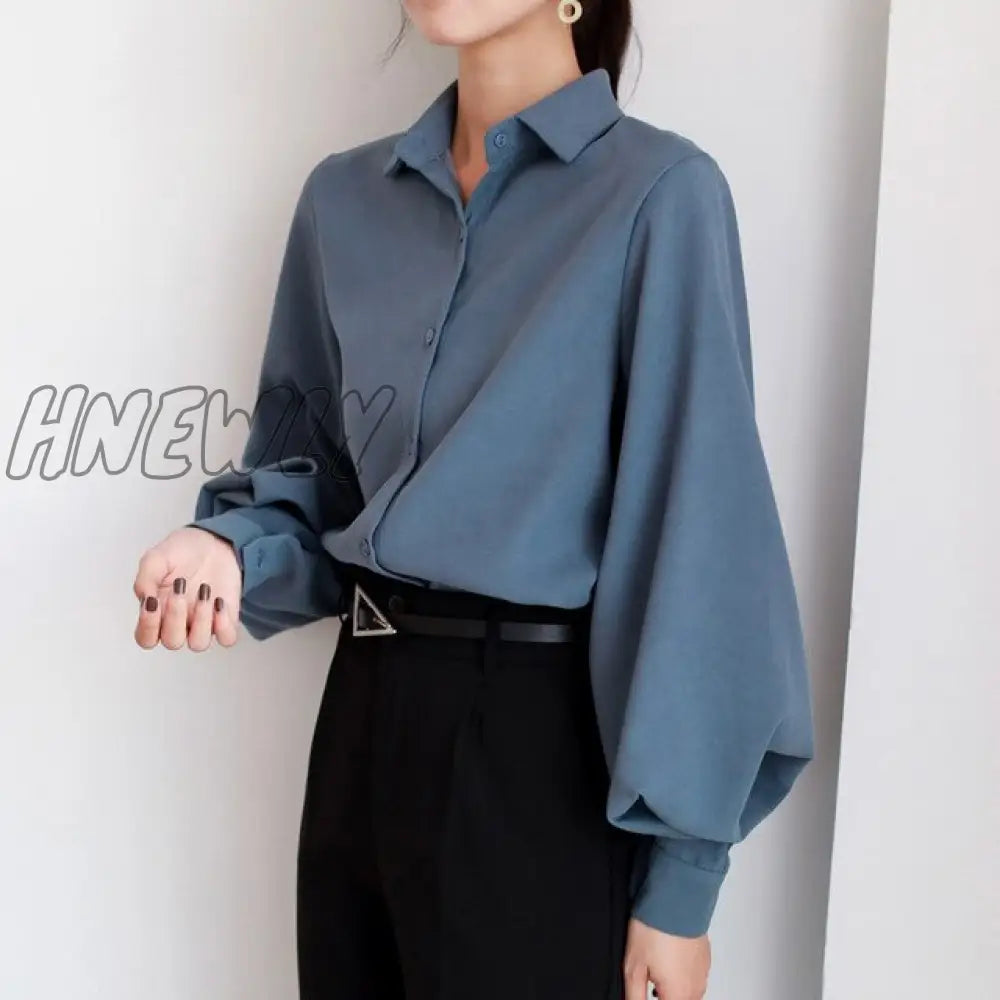 Women Blouse Vintage Turn - Down Collar Spring Autumn Lantern Sleeve Women Shirts White Tops Long